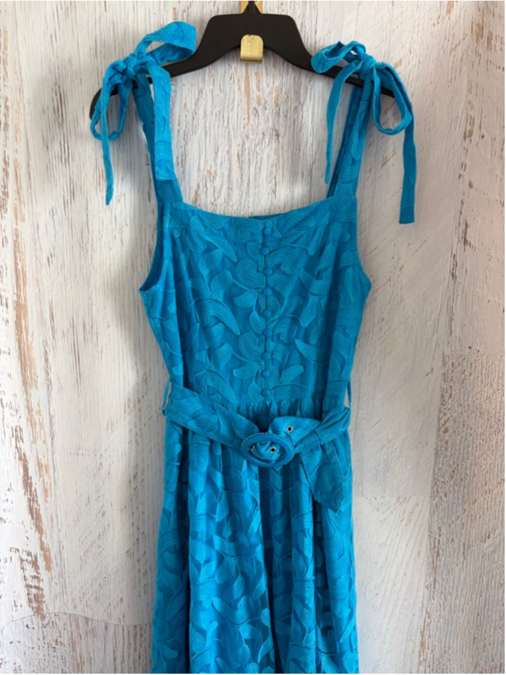 Women's CIEBON Blue Floral Lace Tie-Shoulder Midi Dress S